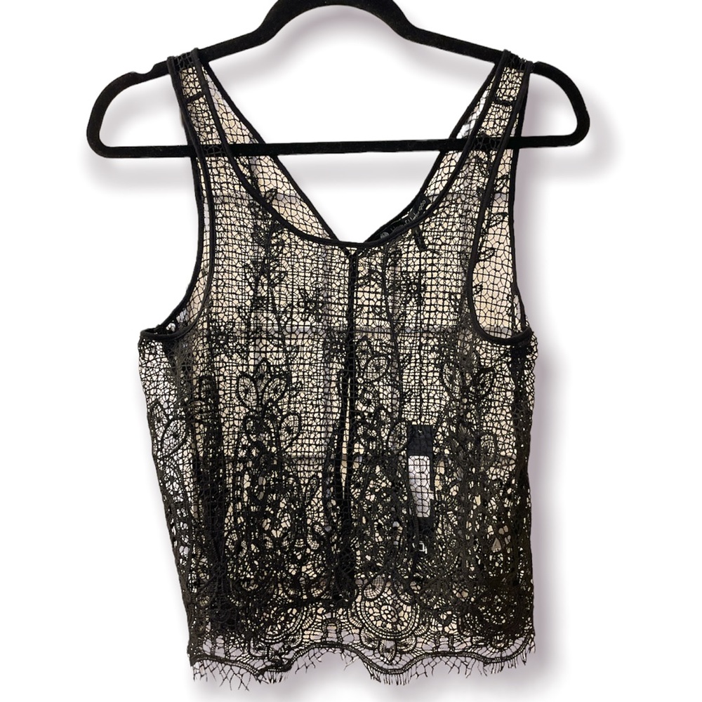 NWT House of Harlow 1960 Black Lace Crochet Slit Back Tank Top Boho Sz XS - Picture 4 of 9